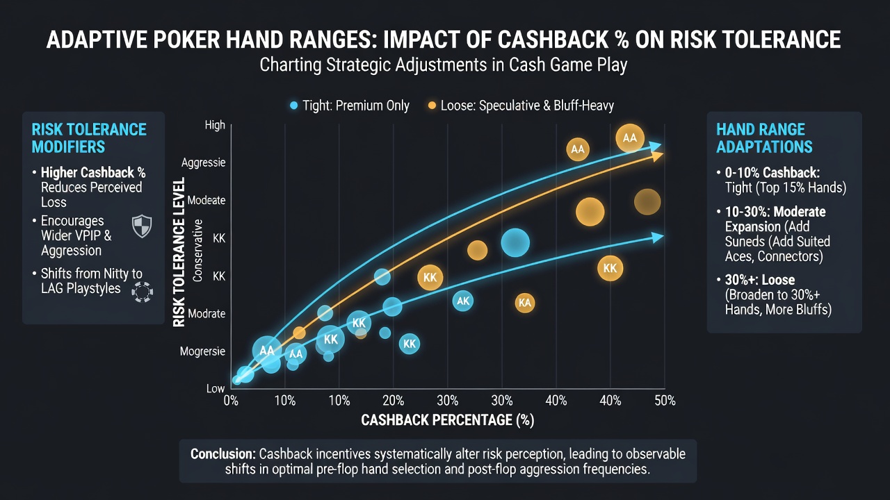 Detailed poker range matrix highlighting expansions at different cashback percentages