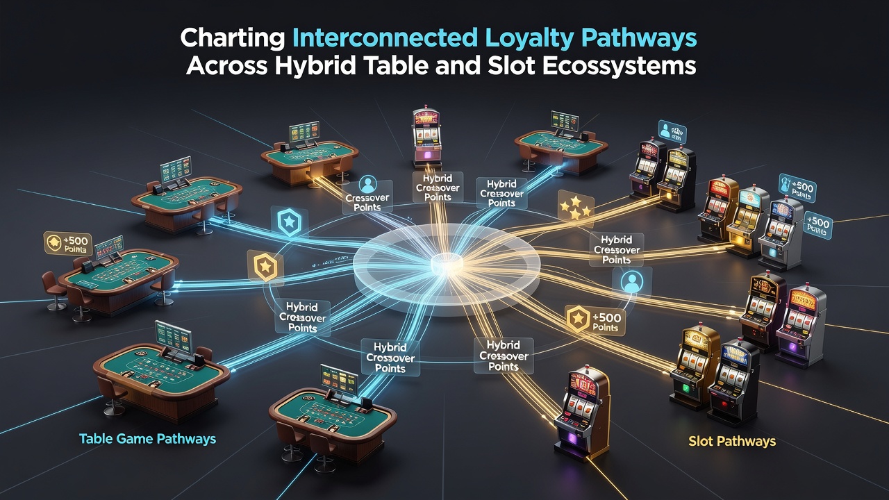 Digital dashboard illustrating loyalty point flows between table and slot sections in a casino system