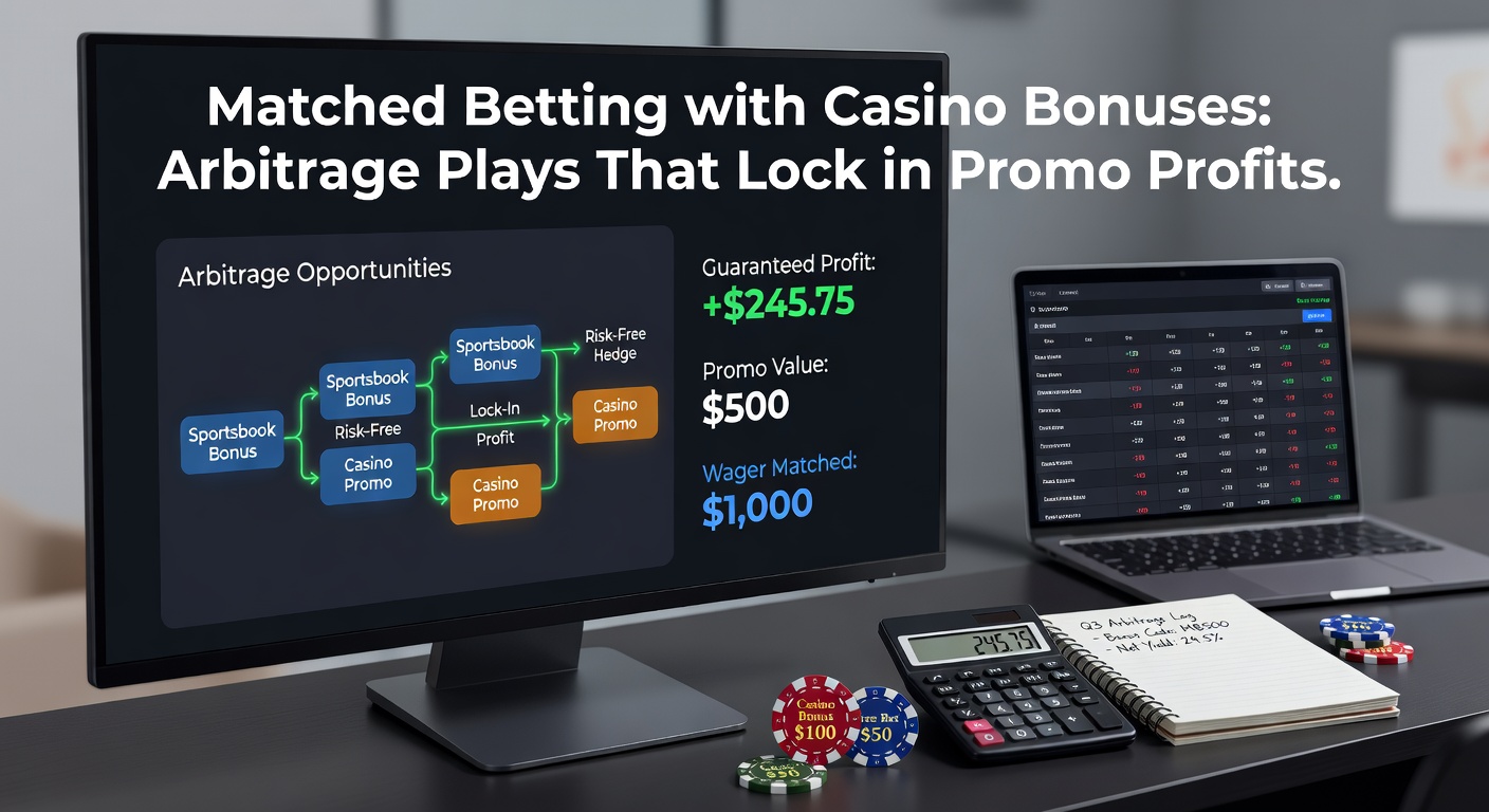 Screenshot of a successful casino bonus arbitrage calculator displaying locked-in profit from a deposit match promo